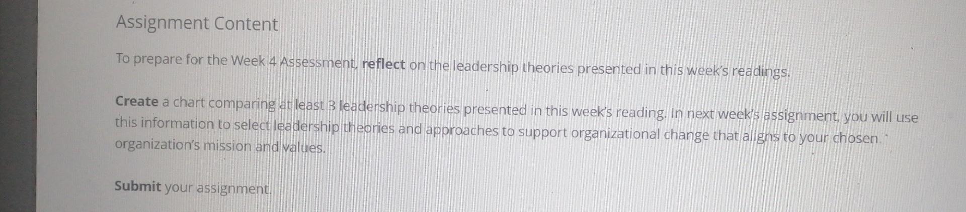 please make it a table Assignment Content To