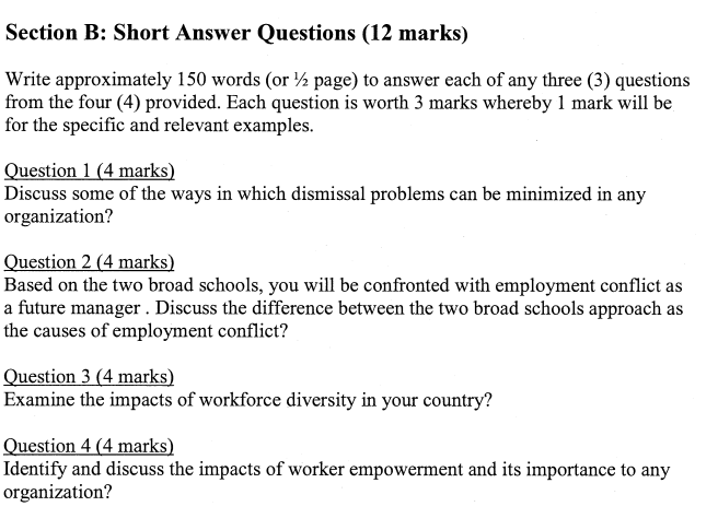 Section B: Short Answer Questions (12 marks)