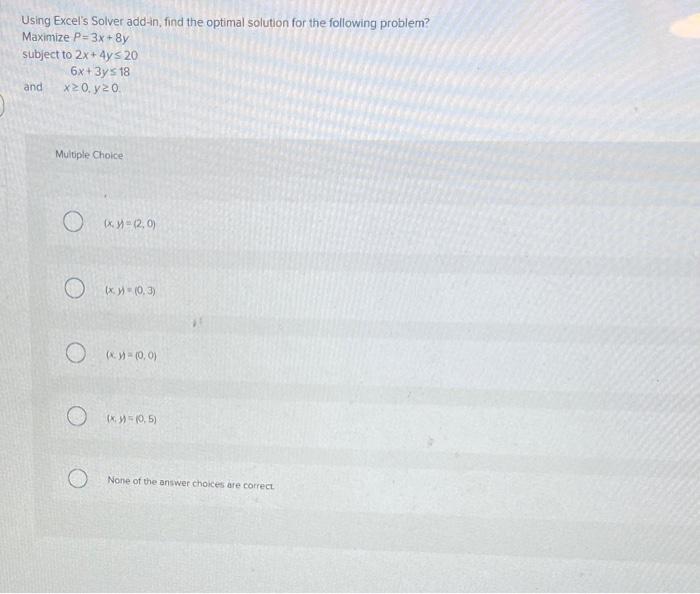 Using Excel's Solver add-in, find the optimal