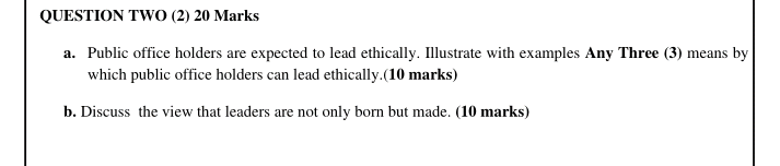 QUESTION TWO (2) 20 Marks a. a. Public office