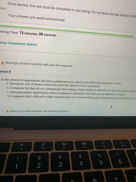 Once started, this test must be completed in one
