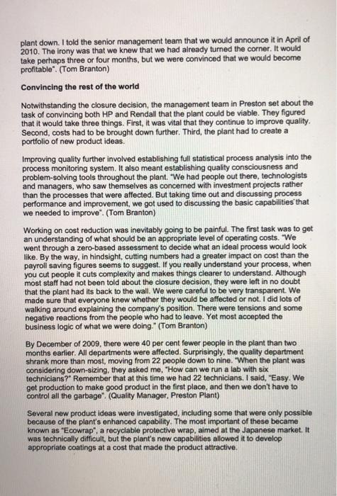 Case study Turnround at the Preston plant