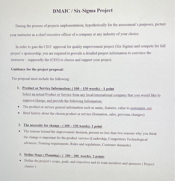 DMAIC/SIX SIGMA Project Quality Management Summer