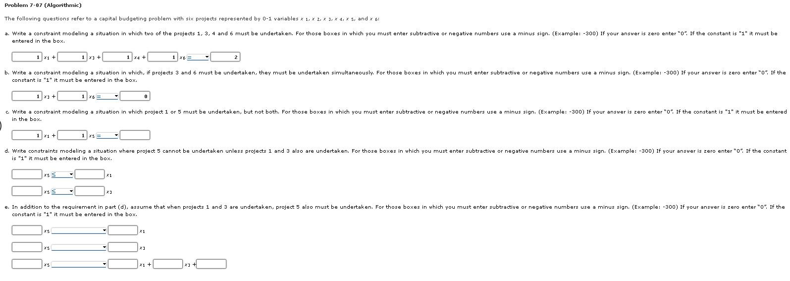 Problem 7-07 (Algorithmic) The following