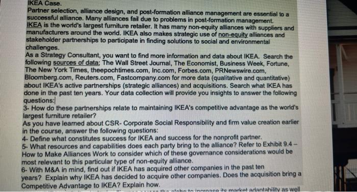 IKEA Case. Partner selection, alliance design,