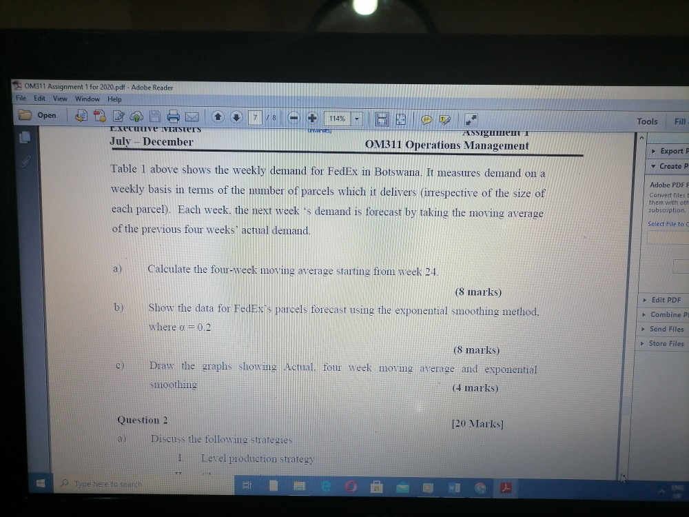 Om311 OM311 Operations Management Table l above