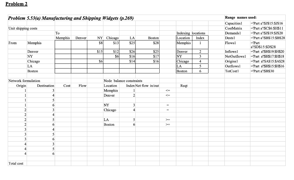 Solve part a in Excel with all formulas showing