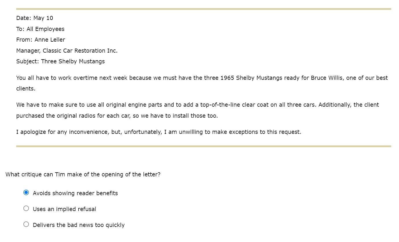 Date: May 10 To: All Employees From: Anne Leller