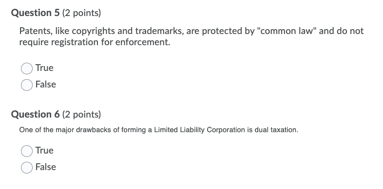 Question 5 (2 points) Patents, like copyrights