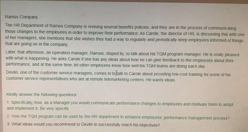 Ramos Company The HR Department of Ramos Company