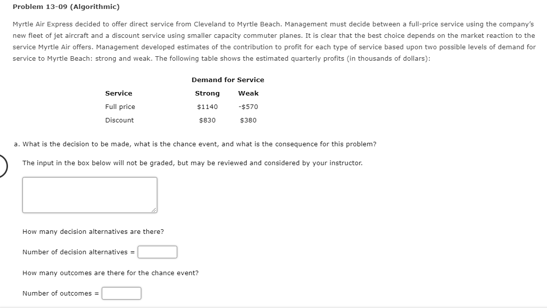 Problem 13-09 (Algorithmic) Myrtle Air Express
