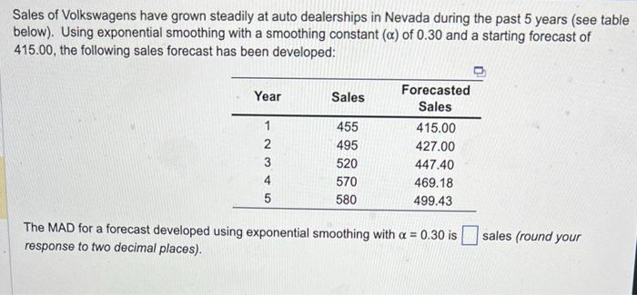 2. Forecasted sales for years 2 through 6 using