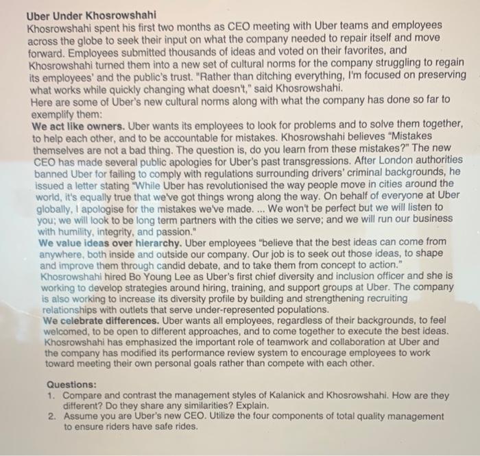 Uber Continuing Case-Chapter 2: Management Theory