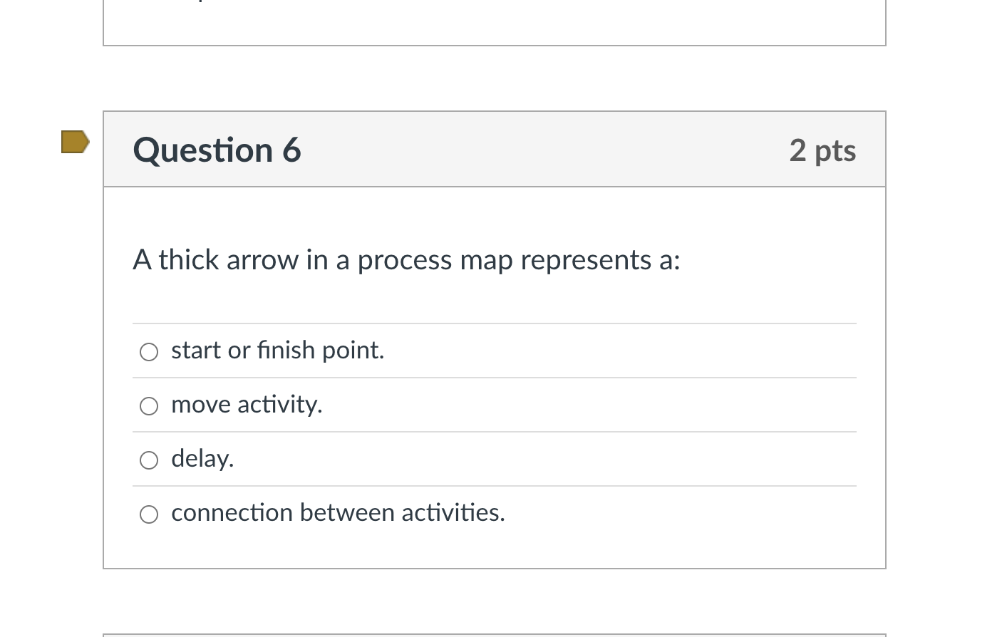 A thick arrow in a process map represents a: