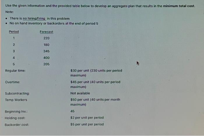 Use the given information and the provided table