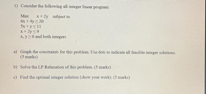 1) Consider the following all-integer linear