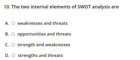 10. The two internal elements of SWOT analysis