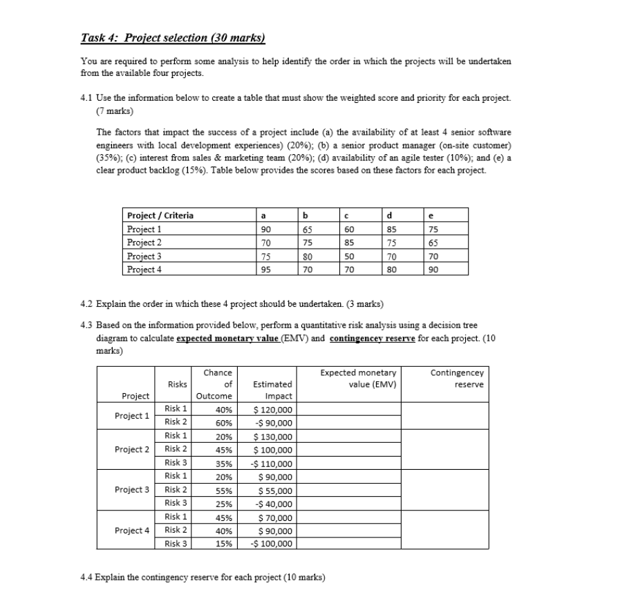 it project management Task 4: Project selection