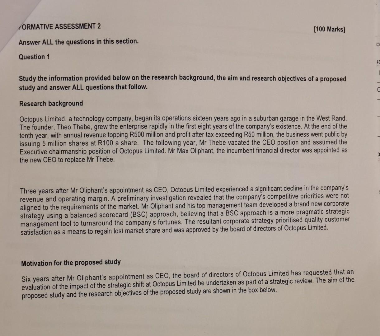 ORMATIVE ASSESSMENT 2 [100 Marks] Answer ALL the