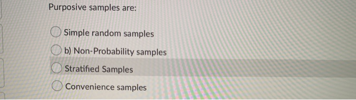 Purposive samples are: Simple random samples b)