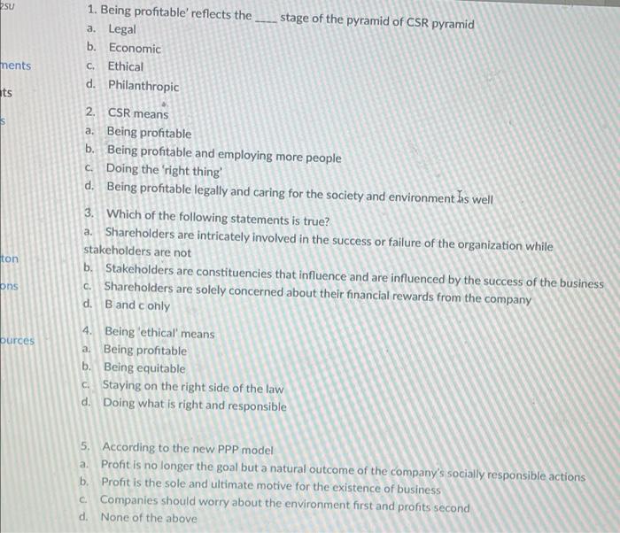 2SU ments ts ton ons ources 1. Being profitable'