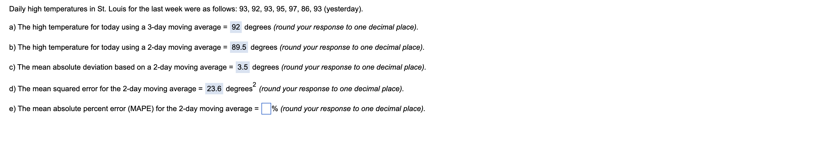 Solve all Daily high temperatures in St. Louis