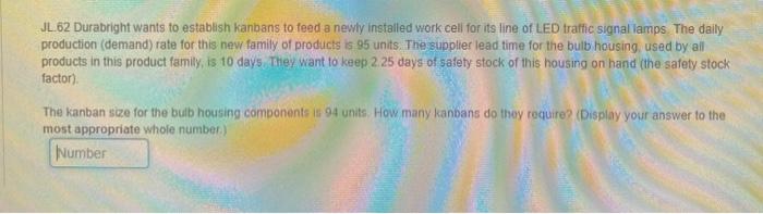 JL.62 Durabright wants to establish kanbans to