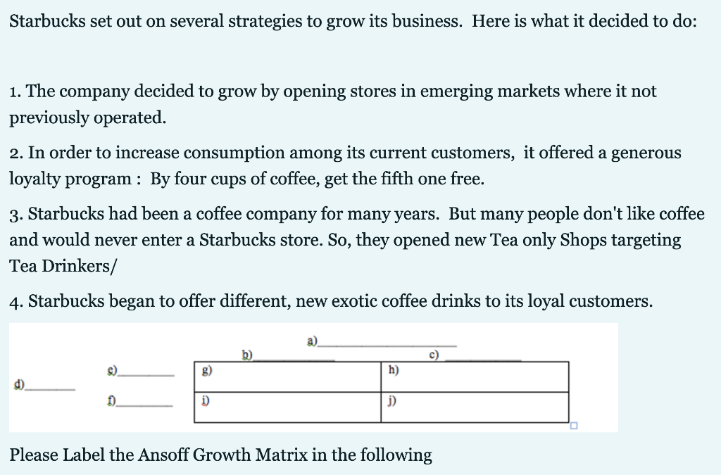Starbucks set out on several strategies to grow