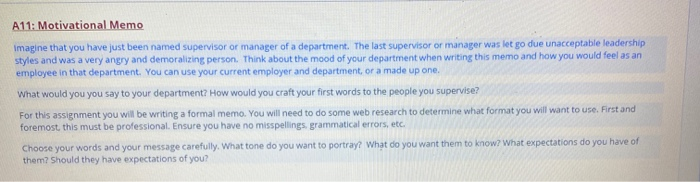 A11: Motivational Memo Imagine that you have just