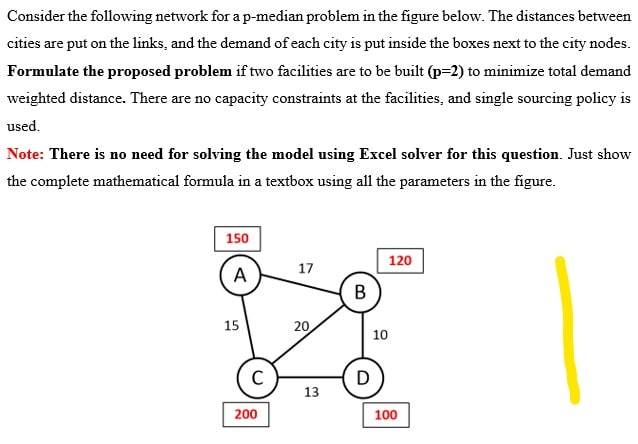 Consider the following network for a p-median