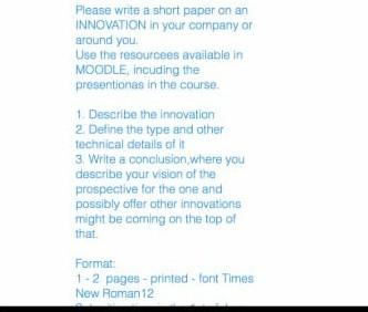 Please write a short paper on an INNOVATION in