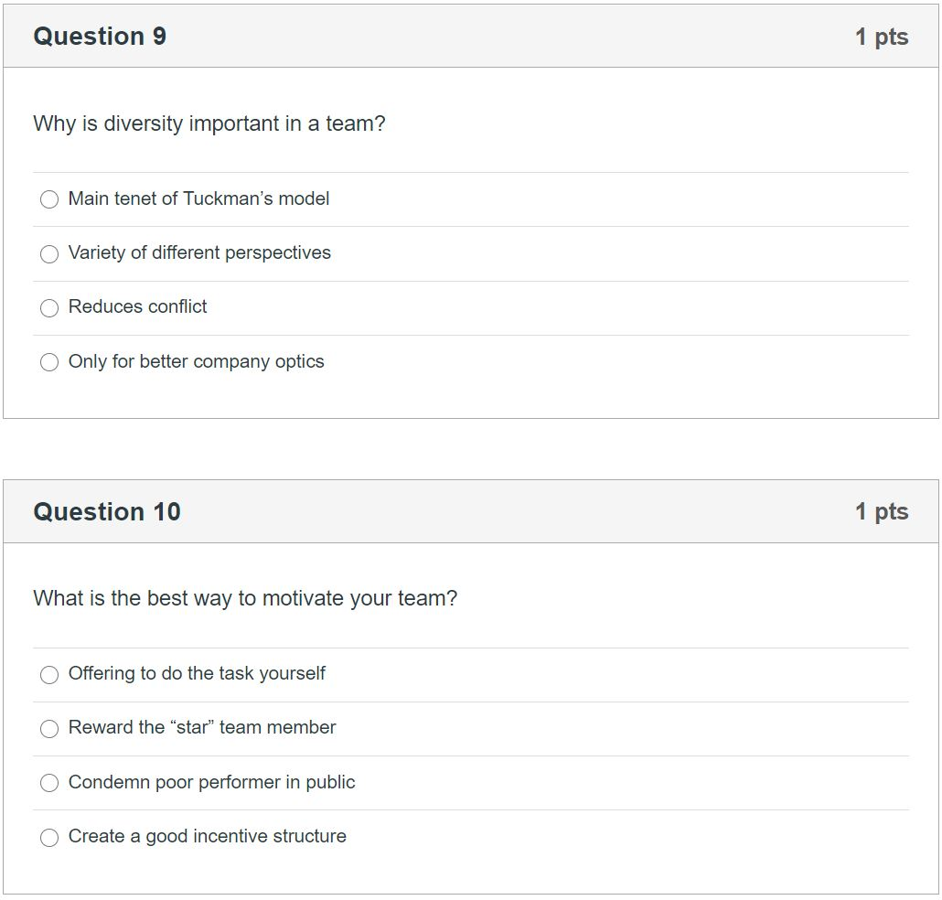 Question 9 1 pts Why is diversity important in a