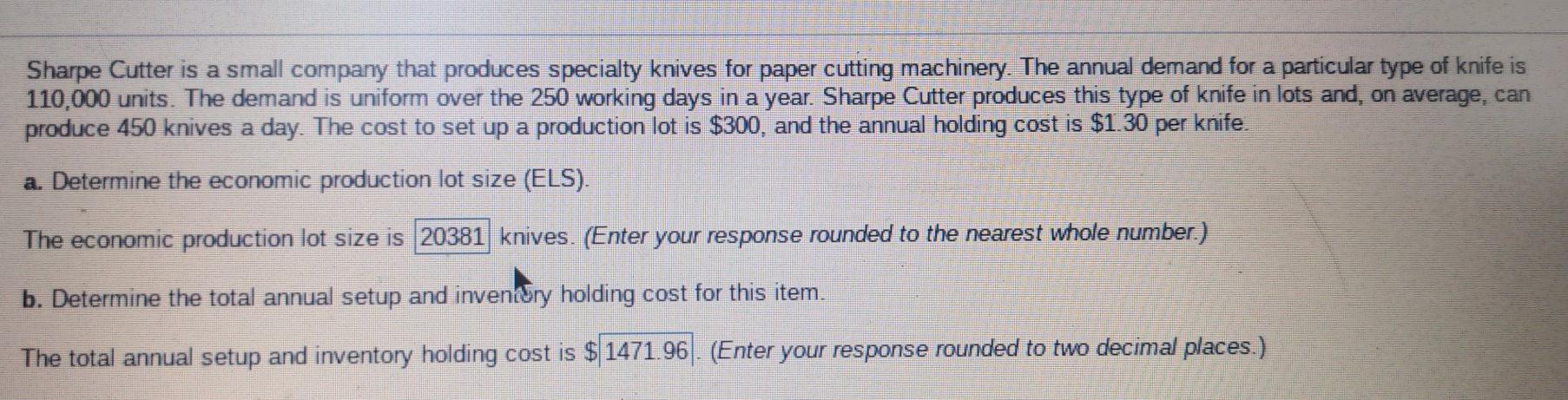 c, d Sharpe Cutter is a small company that