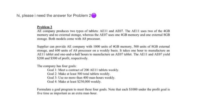 i need the formlation for this problem hi, please