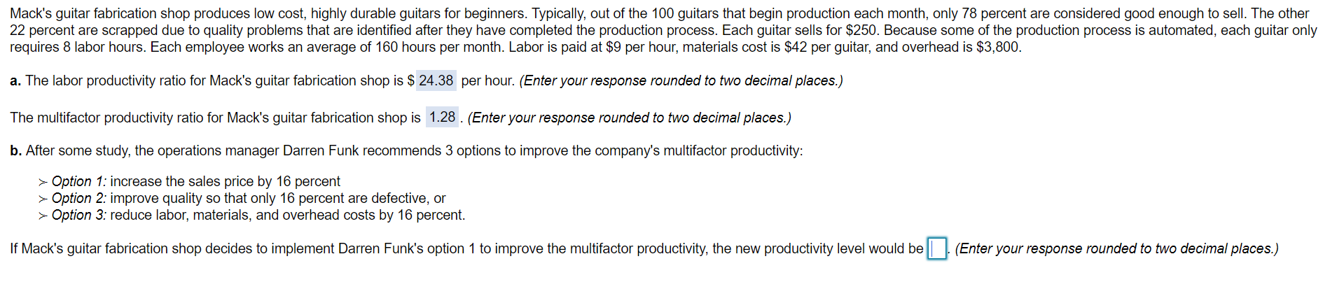 HELP FOR PART B !! Mack's guitar fabrication shop