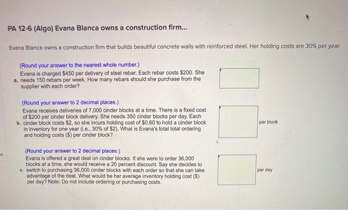 PA 12-6 (Algo) Evana Blanca owns a construction