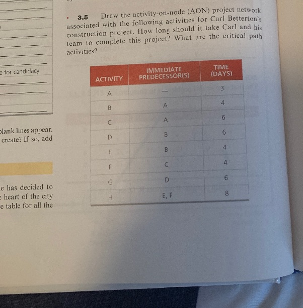 3.3 and 3.5 Problem 3.3 relates to Project