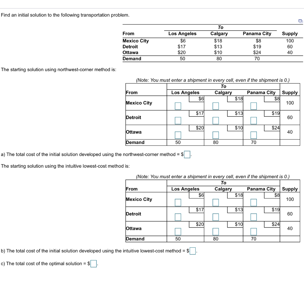 Find an initial solution to the following