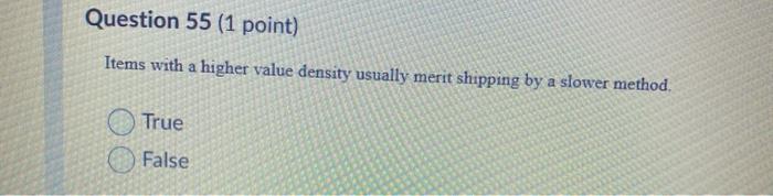 Question 55 (1 point) Items with a higher value