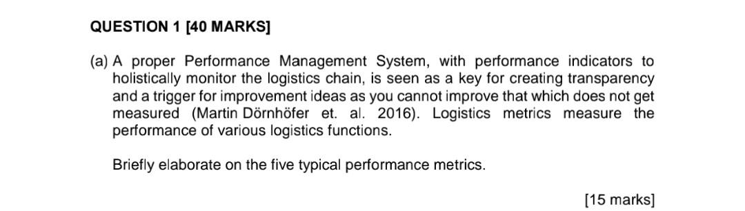 QUESTION 1 [40 MARKS] (a) A proper Performance