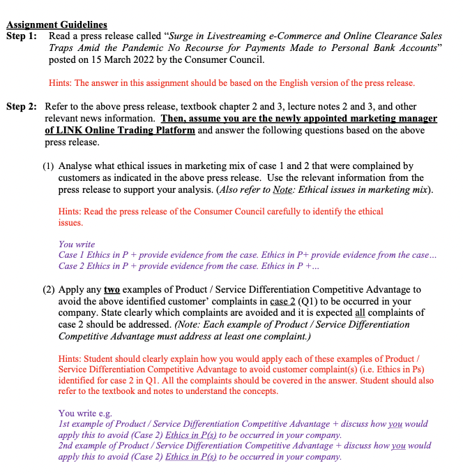 Assignment Guidelines Step 1: Read a press