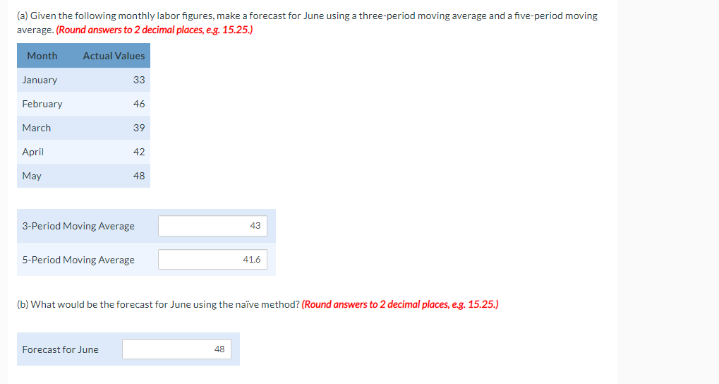 (a) Given the following monthly labor figures,