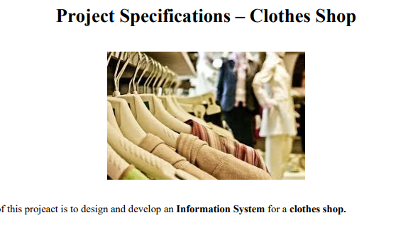 Project Specifications - Clothes Shop f this
