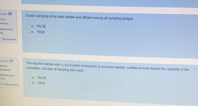Gestion 26 of yol wered Cluster sampling is the
