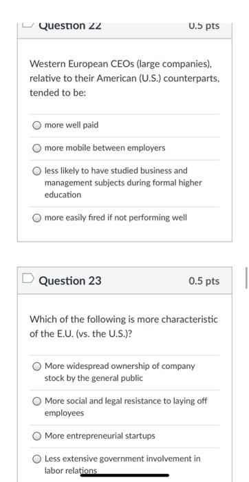 Question 22 0.5 pts Western European CEOs (large