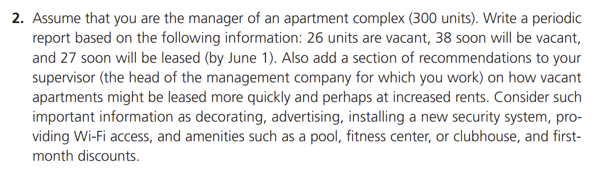 2. Assume that you are the manager of an