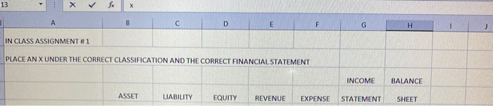D E H K 1 IN CLASS ASSIGNMENT #1 2 PLACE AN X