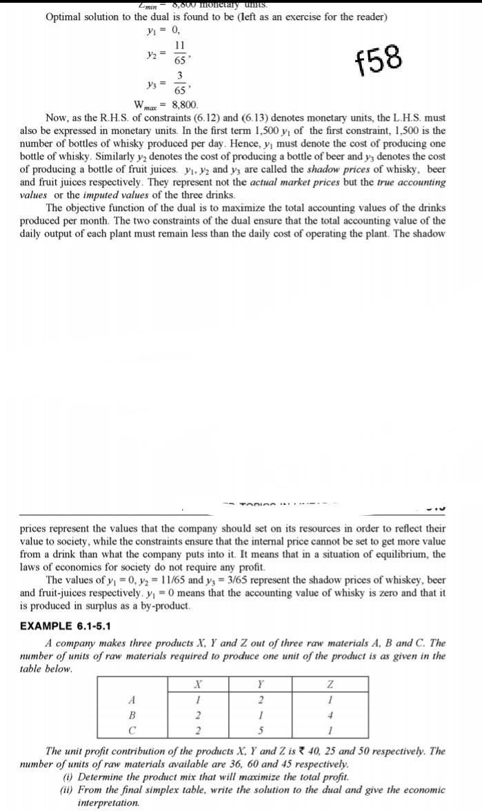 0,00 Torciary unus. Optimal solution to the dual