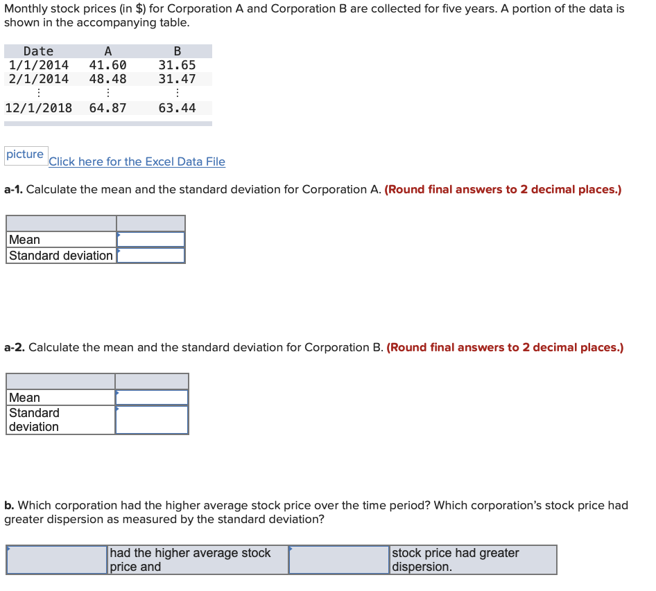 Date A B 1/1/14 41.60 31.65 2/1/14 48.48 31.47