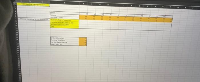 i just need the formulas for the yellow cells